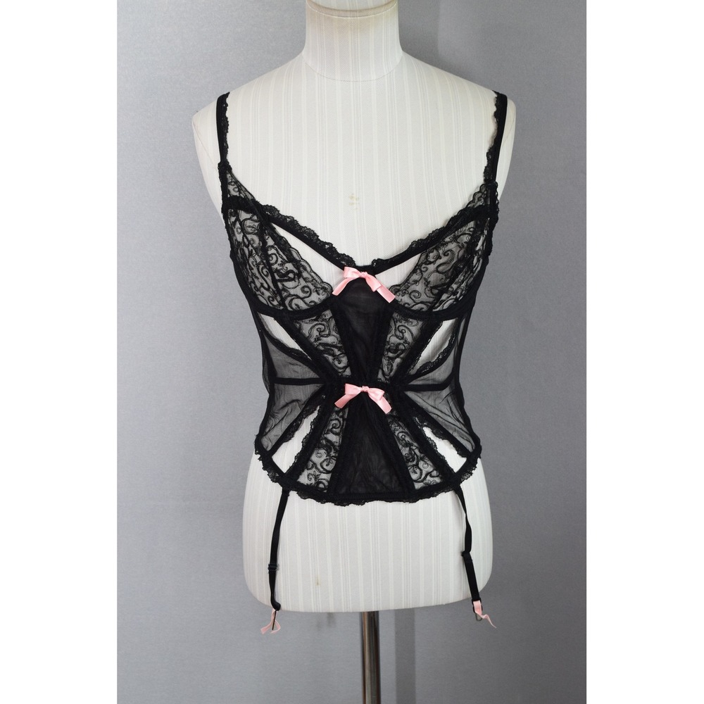 Victoria's Secret Corset Top 34C Black Lace Garter Bustier Women New Sexy